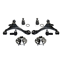 8-Piece Kit Front, Driver and Passenger Side, Lower Control Arm Kit, Includes (2) Ball Joint, (2) Control Arm, (2) Tie Rod End, and (2) Wheel Hub
