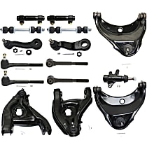 Front, Driver and Passenger Side, Upper and Lower Control Arm Kit, Rear Wheel Drive, includes Idler Arm, Idler Arm Bracket, Pitman Arm, Sway Bar Links, Tie Rod Adjusting Sleeves, and Tie Rod Ends