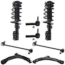 8-Piece Kit Front, Driver and Passenger Side, Lower Control Arm Kit, FWD, For Models With Stamped Steel Arms, 11.8 (in) Center to Center, includes (2) Control Arm, (2) Loaded Strut, (2) Sway Bar Link, and (2) Tie Rod End