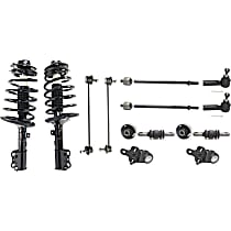 12-Piece Kit Front, Driver and Passenger Side Suspension Kit,  Includes (2) Ball Joint, (2) Control Arm Bushing, (2) Loaded Strut, (2) Sway Bar Link, and (4) Tie Rod End