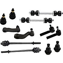 Front, Driver and Passenger Side Suspension Kit, includes Ball Joint, Idler Arm, Pitman Arm, Sway Bar Link, and Tie Rod End