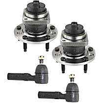 2-Wheel Set Front, Driver and Passenger Side Wheel Hub with Tie Rod Ends, Rear Wheel Drive