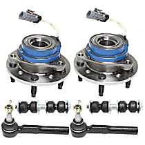 6-Piece Kit Front, Driver and Passenger Side Suspension, includes Sway Bar Link, Tie Rod End, and Wheel Hub