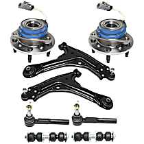 8-Piece Kit Front, Driver and Passenger Side, Lower Control Arm Kit, Includes (2) Control Arm, (2) Sway Bar Link, (2) Tie Rod End, and (2) Wheel Hub