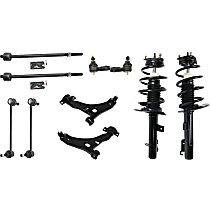 Front, Driver and Passenger Side Control Arm Kit, includes Shock Absorber and Strut Assembly, Sway Bar Links, and Tie Rod Ends