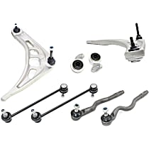 Front, Driver and Passenger Side Control Arm Kit, Rear Wheel Drive, includes Control Arm Bushing, Sway Bar Links, and Tie Rod Ends