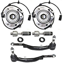6-Piece Kit Front, Driver and Passenger Side Wheel Hub, RWD, 6 Lugs, With Bearing, With Sensor, includes (4) Tie Rod End and (2) Wheel Hub