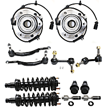12-Piece Kit Front, Driver and Passenger Side Suspension Kit, RWD, With 16 (mm) Threads, Standard Design, includes (2) Ball Joint, (2) Loaded Strut, (2) Sway Bar Link, (4) Tie Rod End, and (2) Wheel Hub