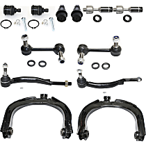 12-Piece Kit Front, Driver and Passenger Side, Upper Control Arm Kit, Includes (4) Ball Joint, (2) Control Arm, (2) Sway Bar Link, and (4) Tie Rod End