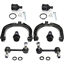 8-Piece Kit Front, Driver and Passenger Side, Upper Control Arm Kit, includes (4) Ball Joint, (2) Control Arm, and (2) Sway Bar Link