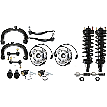 16-Piece Kit Front, Driver and Passenger Side, Upper Control Arm Kit, Includes (4) Ball Joint, (2) Control Arm, (2) Loaded Strut, (2) Sway Bar Link, (4) Tie Rod End, and (2) Wheel Hub