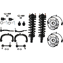16-Piece Kit Front, Driver and Passenger Side Fully Loaded Strut, RWD/4WD, With 16 (mm) Threads, With Female Threads, Standard Design, includes (4) Ball Joint, (2) Control Arm, (2) Loaded Strut, (2) Sway Bar Link, (4) Tie Rod End, and (2) Wheel Hub