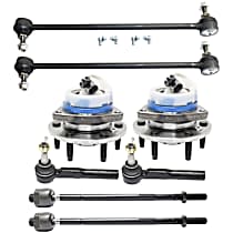 8-Piece Kit Front, Driver and Passenger Side Suspension Includes Sway Bar Links, Tie Rod Ends, and Wheel Hubs, FWD