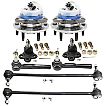 8-Piece Kit Front, Driver and Passenger Side Suspension Includes Ball Joint, Sway Bar Link, Tie Rod End, and Wheel Hub, FWD