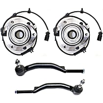 4-Piece Kit Front, Driver and Passenger Side Wheel Hub, 6 Lugs, With Bearing, With Sensor, includes (2) Tie Rod End and (2) Wheel Hub
