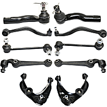 10-Piece Kit Front, Driver and Passenger Side, Upper and Lower, Frontward and Rearward Control Arm Kit, includes (6) Control Arm, (2) Sway Bar Link, and (2) Tie Rod End