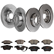 Front and Rear Brake Disc and Pad Kit, Plain Surface, 5 Lugs - Front; 9 Lugs - Rear, Cast Iron, Pro-Line Series