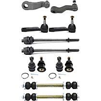 Front, Driver and Passenger Side Suspension Kit, includes Ball Joints, Idler Arm, Pitman Arm, Sway Bar Links, and Tie Rod Ends