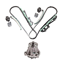 2-Piece Kit Timing Chain Kit, Engine VIN: W, SOHC, With 3 Bolt Chain Guides, 8 Cyl 4.6L, includes (1) Timing Chain Kit and (1) Water Pump