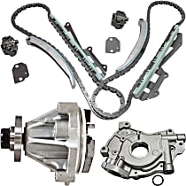 3-Piece Kit Timing Chain Kit, Engine VIN: W, SOHC, With 3 Bolt Chain Guides, 8 Cyl 4.6L, includes (1) Oil Pump, (1) Timing Chain Kit, and (1) Water Pump