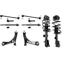 Front, Driver and Passenger Side, Lower Control Arm Kit, includes Shock Absorber and Strut Assembly, Sway Bar Links, and Tie Rod Ends
