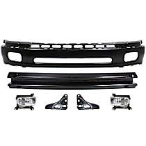 6-Piece Kit, Front, Lower Bumper, For Models with Steel Bumper, Painted Black, Includes (1) Bumper, (2) Bumper Bracket, (1) Bumper Reinforcement, and (2) Fog Light