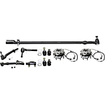 11-Piece Kit Front, Driver and Passenger Side Suspension with Ball Joints, Drag Link, Tie Rod Adjusting Sleeve, Tie Rod Ends, and Wheel Hubs, 4WD