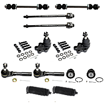 12-Piece Kit Front, Driver and Passenger Side Suspension Kit, Rear Wheel Drive, With Front Coil Spring, Rack Steering Type, Power Steering,  Includes (4) Ball Joint, (2) Steering Rack Boot, (2) Sway Bar Link, and (4) Tie Rod End