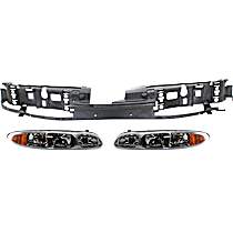 3-Piece Kit Driver and Passenger Side Halogen Headlight, With bulb(s), OE Replacement, Includes (2) Headlight and (1) Header Panel