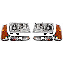 4-Piece Kit Driver and Passenger Side Halogen Headlight, With bulb(s), For Models With Denali Package, OE Replacement, Includes (2) Headlight and (2) Parking Light