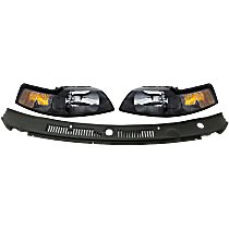 3-Piece Kit Wiper Cowl Grille, includes Headlights