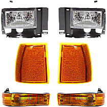 6-Piece Kit Driver and Passenger Side Halogen Headlight, With bulb(s), OE Replacement, Includes (2) Turn Signal Light, (2) Corner Light and (2) Headlight