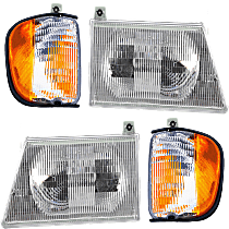 4-Piece Kit Driver and Passenger Side Halogen Headlight, With bulb(s), OE Replacement Includes (2) Corner Light and (2) Headlight