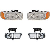 4-Piece Kit, Driver and Passenger Side Halogen Headlight, With bulb(s), OE Replacement, Includes (2) Fog Light and (2) Headlight