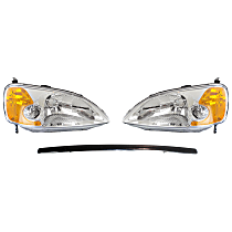 Driver and Passenger Side Headlight Kit, Without bulb(s), Halogen, Coupe, includes Hood Molding