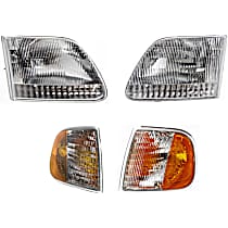 4-Piece Kit Driver and Passenger Side Halogen Headlight, With bulb(s), OE Replacement,  Includes (2) Corner Light and (2) Headlight