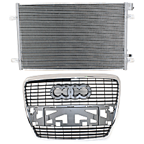 2-Piece Kit, Grille Chrome Shell with Painted Silver Insert, For Models Without Sport Package and Park Distance Sensors, Includes (1) A/C Condenser and (1) Grille Assembly