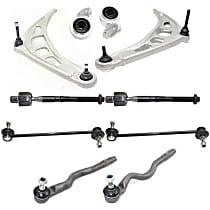 Front, Driver and Passenger Side Control Arm Kit, Rear Wheel Drive, includes Control Arm Bushing, Sway Bar Links, and Tie Rod Ends