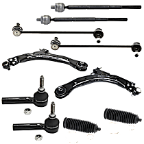 10-Piece Kit Front Suspension Kit, FWD, For Models With Stamped Steel Arms, 11.8 (in) Center to Center, includes (2) Control Arm, (2) Steering Rack Boot, (2) Sway Bar Link, and (4) Tie Rod End