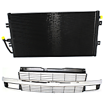 2-Piece Kit, Grille Painted Silver, For Models With Composite Headlights, Includes (1) A/C Condenser and (1) Grille Assembly