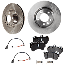 6-Piece Kit Front Brake Disc and Pad Kit, Plain Surface, 5 Lugs, Organic, 350mm  Disc, 3.6L 6Cyl,  Includes (2) Brake Disc, (2) Brake Pad Sensor and (1) Brake Pad Set