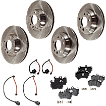 Front and Rear Brake Disc and Pad Kit, Plain Surface 5 Lugs Organic