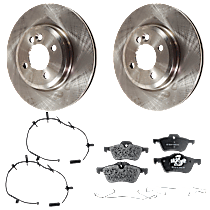 6-Piece Kit Front Brake Disc and Pad Kit, Plain Surface, 4 Lugs, Semi-metallic, For Models Without John Cooper Works Brakes, 1.6L 4Cyl,  Includes (2) Brake Disc, (2) Brake Pad Sensor and (1) Brake Pad Set
