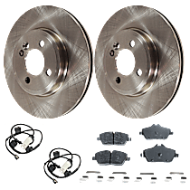 6-Piece Kit Front Brake Disc and Pad Kit, Plain Surface, 4 Lugs, Organic, Hatchback, 280mm  Disc, For Models Without John Cooper Works Brakes, Base, 1.6L 4Cyl,  Includes (2) Brake Disc, (2) Brake Pad Sensor and (1) Brake Pad Set