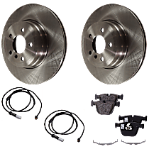 6-Piece Kit Rear Brake Disc and Pad Kit, Plain Surface, 5 Lugs, Organic, 4.4L 8Cyl,  Includes (2) Brake Disc, (2) Brake Pad Sensor and (1) Brake Pad Set