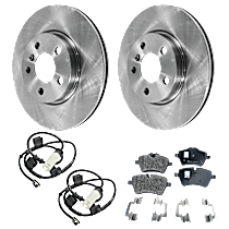 6-Piece Kit Front Brake Disc and Pad Kit, Plain Surface, 5 Lugs, Ceramic, Wagon, 29mm  Disc, Single Piston  Calipers, S Clubman, 1.6L 4Cyl,  Includes (2) Brake Disc, (2) Brake Pad Sensor and (1) Brake Pad Set