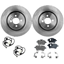 6-Piece Kit Front Brake Disc and Pad Kit, Plain Surface, 4 Lugs, Ceramic, 29mm  Disc, Single Piston  Calipers, Coupe S, 1.6L 4Cyl,  Includes (2) Brake Disc, (2) Brake Pad Sensor and (1) Brake Pad Set