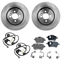 Front Brake Disc and Pad Kit, Plain Surface 4 Lugs Ceramic