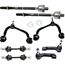 Front, Driver and Passenger Side Upper Control Arm Kit, Standard Duty Design, includes Sway Bar Links and Tie Rod Ends