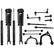 Driver and Passenger Side Suspension Kit, includes Control Arm, Loaded Strut, Shock Absorber, Sway Bar Link, and Tie Rod End